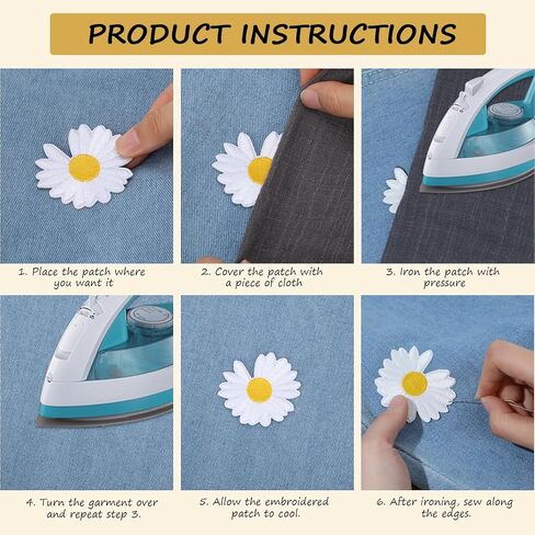 30Pcs Daisy Flower Iron On Patches Embroidery Patch, Flower Clothing Sew Applique, Flower Iron on Patches Clothing Patches, Repair Patch for Clothing Pants Decoration and DIY Craft Supplies in Saudi Arabia