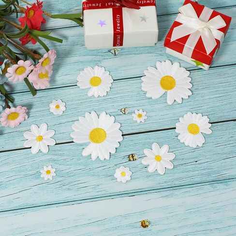 30Pcs Daisy Flower Iron On Patches Embroidery Patch, Flower Clothing Sew Applique, Flower Iron on Patches Clothing Patches, Repair Patch for Clothing Pants Decoration and DIY Craft Supplies in Saudi Arabia