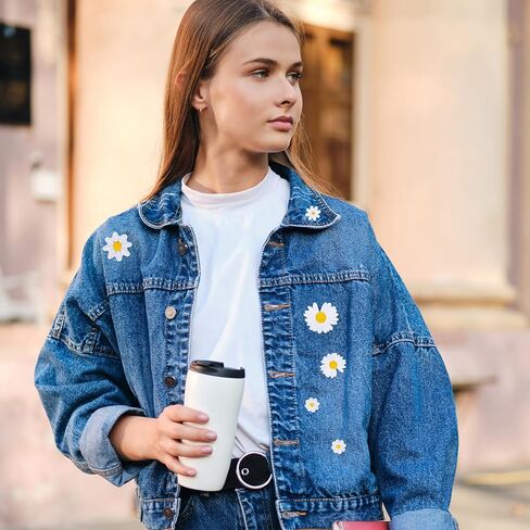 30Pcs Daisy Flower Iron On Patches Embroidery Patch, Flower Clothing Sew Applique, Flower Iron on Patches Clothing Patches, Repair Patch for Clothing Pants Decoration and DIY Craft Supplies in Saudi Arabia