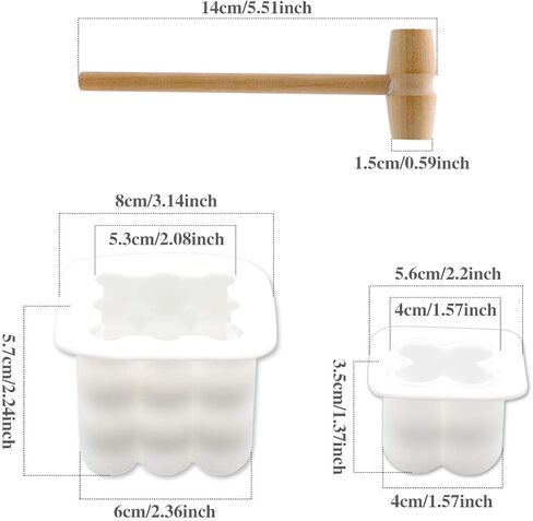 3 عبوات من قوالب الشمع من السيليكون مع مطرقة، قوالب الشموع اليدوية ثلاثية الأبعاد لصنع الشموع، قوالب فقاعات الشمع، قوالب مكعب سيليكون لصنع الحرف اليدوية الشمع، ديكورات الشموع in Kuwait