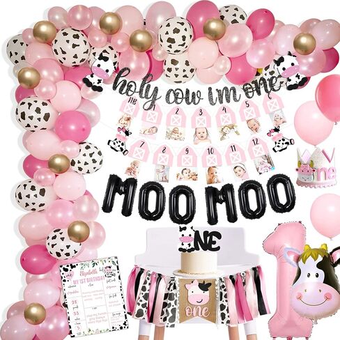 Cow First Birthday Party Decorations, Farm First Birthday Party Supplies, Holy Cow I'M One Birthday Decorations, 1st Birthday Girl Decoration, First Birthday Decoration for Girl, Farmhouse Animal Cow in Kuwait