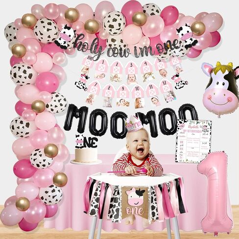 Cow First Birthday Party Decorations, Farm First Birthday Party Supplies, Holy Cow I'M One Birthday Decorations, 1st Birthday Girl Decoration, First Birthday Decoration for Girl, Farmhouse Animal Cow in Kuwait
