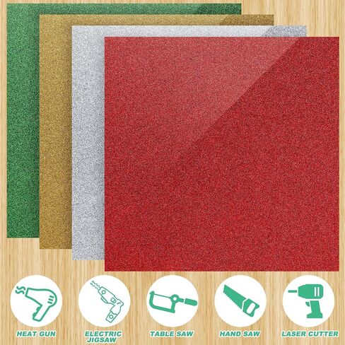 4 Pieces Glitter Acrylic Sheet, 0.12 Inch Thick Assorted Colored Cast Acrylic Sheet 12 x 12 Inch Rigid Tinted Plastic Sheet for Cutting, Sawing, Laser Cutting and Engraving in Saudi Arabia