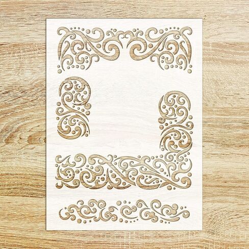 Stencil (6"x8") Baroque Flourishes Corners Laces FLONZ Decorative Stencil Template for Wall Painting Scrapbooking and Cake Decoration in Saudi Arabia
