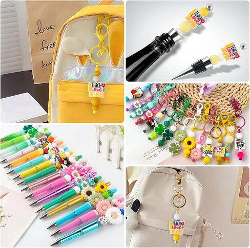 HHCFAST 15 قطعة من خرز السيليكون، خرز سيليكون بؤري لسلسلة المفاتيح لصنع أربع أوراق البرسيم خرز بؤري من السيليكون للأقلام خرز سيليكون حرفي للقلادة والأساور (مختلط البرسيم) in Kuwait