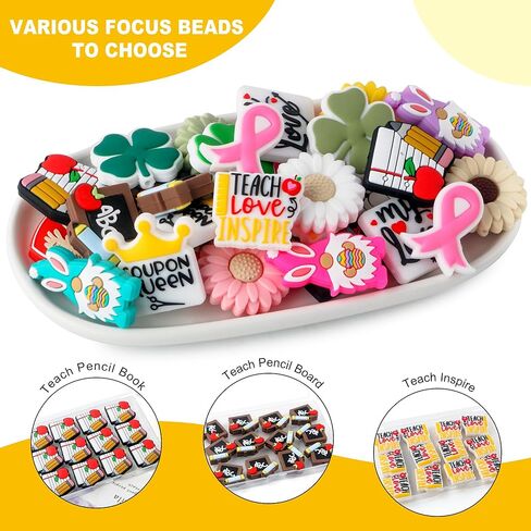 HHCFAST 15 قطعة من خرز السيليكون، خرز سيليكون بؤري لسلسلة المفاتيح لصنع أربع أوراق البرسيم خرز بؤري من السيليكون للأقلام خرز سيليكون حرفي للقلادة والأساور (مختلط البرسيم) in Kuwait