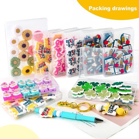 HHCFAST 15 قطعة من خرز السيليكون، خرز سيليكون بؤري لسلسلة المفاتيح لصنع أربع أوراق البرسيم خرز بؤري من السيليكون للأقلام خرز سيليكون حرفي للقلادة والأساور (مختلط البرسيم) in Kuwait