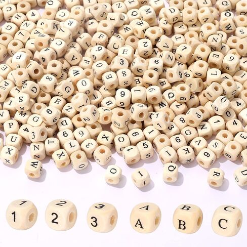 Whaline 700 قطعة الخرز الخشب الخرز الأولي 26 حرفًا الخرز و 0-9 أرقام الخشب الطبيعي الحرفية الخرز 10 مم مربع الأبجدية الخرز الخشبي فضفاض الخرز مكعب الخرز لصنع المجوهرات DIY مشاريع الديكور in Saudi Arabia