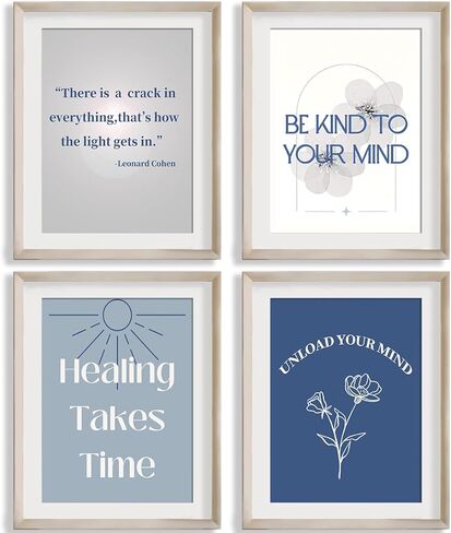 ملصق فني بتصميم بوهيمي للمكتب والإرشاد باللون الازرق، ملصق حائط ملهم للمكتب والعلاج والصحة العقلية للقلق، اقتباسات علاجية للنساء، ملصق علم النفس ملهم ايجابي in Kuwait