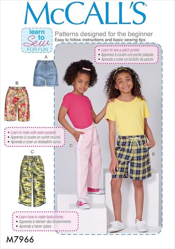 McCall Pattern Company McCall's Learn Girl's Pants and Shorts, Sizes 7-14 Sewing Pattern, White in Saudi Arabia