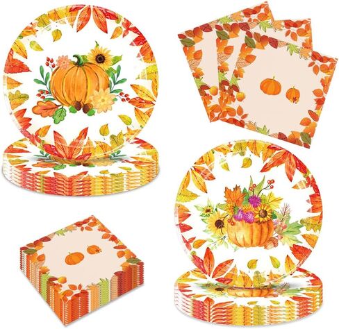 فريراند 40 قطعة من لوازم حفلات الخريف تتضمن 20 طبقا و20 منديل لتزيين حفلات عيد الشكر واعياد الميلاد in Kuwait