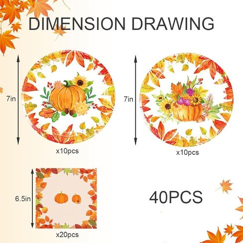 فريراند 40 قطعة من لوازم حفلات الخريف تتضمن 20 طبقا و20 منديل لتزيين حفلات عيد الشكر واعياد الميلاد in Kuwait