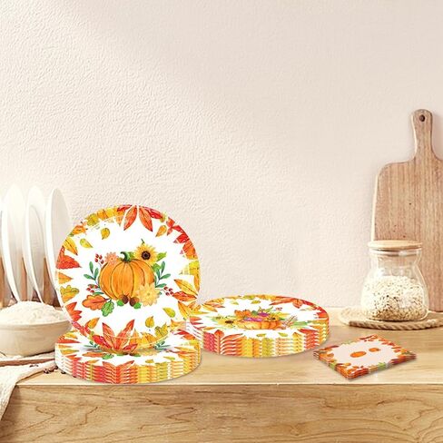 فريراند 40 قطعة من لوازم حفلات الخريف تتضمن 20 طبقا و20 منديل لتزيين حفلات عيد الشكر واعياد الميلاد in Kuwait