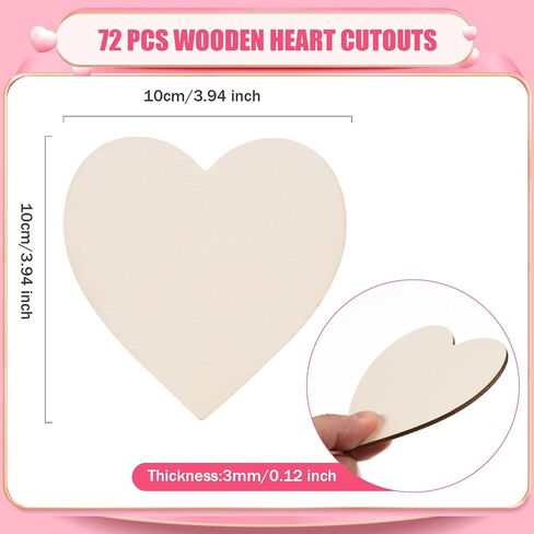 72 Pcs Unfinished Blank Wood Heart Cutouts Pieces in Saudi Arabia