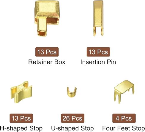 uxcell Zipper Repair Kits, 3 Metal Latch Slider Retainers Box & Insertion Pins & Top Bottom Stoppers for Bag Coat Zippers Replacing (69Pcs, Bronze) in Kuwait