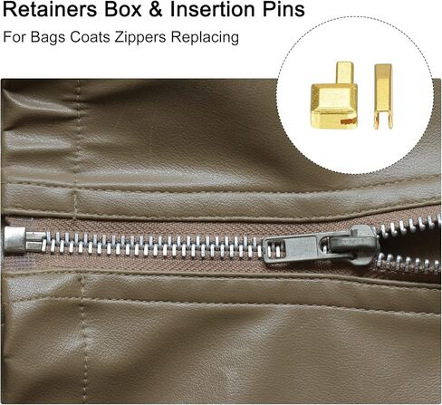 uxcell Zipper Repair Kits, 3 Metal Latch Slider Retainers Box & Insertion Pins & Top Bottom Stoppers for Bag Coat Zippers Replacing (69Pcs, Bronze) in Kuwait
