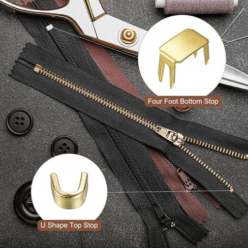 uxcell Zipper Repair Kits, 3 Metal Latch Slider Retainers Box & Insertion Pins & Top Bottom Stoppers for Bag Coat Zippers Replacing (69Pcs, Bronze) in Kuwait
