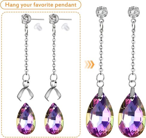 8pcs Stainless Steel Rhinestone Earring Studs Silver Plated Earring Posts with Pinch Clasps Chains and 20pcs Clear Bullet Earring Backs for DIY Jewelry Making Supplies, 4 Sizes in Kuwait