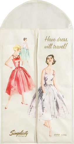 Simplicity Vintage Retro Sewing Pattern Artwork Hanging Garment Bag, 21.65" W x 42.5" L, Multicolor in Kuwait