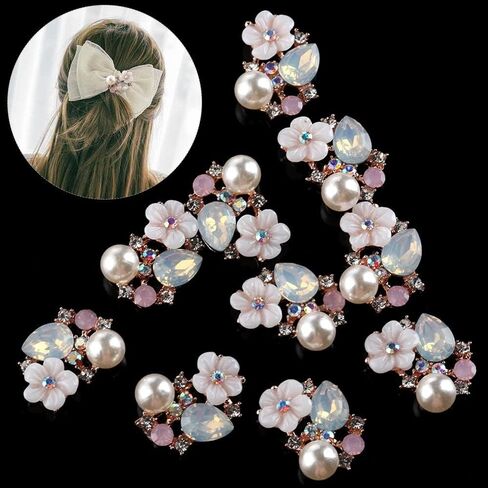 gofidin 10PCS Flower Rhinestone Buttons Flatback Plating Pearl Hairpin Decoration DIY Craft Apparel Sewing Jewelry Phone in Saudi Arabia