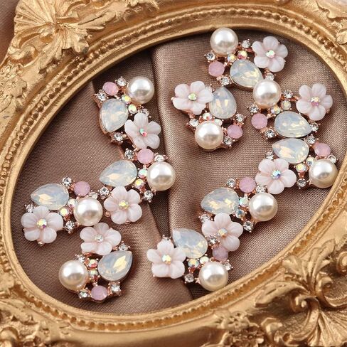 gofidin 10PCS Flower Rhinestone Buttons Flatback Plating Pearl Hairpin Decoration DIY Craft Apparel Sewing Jewelry Phone in Saudi Arabia
