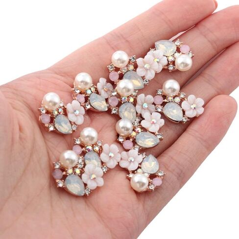 gofidin 10PCS Flower Rhinestone Buttons Flatback Plating Pearl Hairpin Decoration DIY Craft Apparel Sewing Jewelry Phone in Saudi Arabia