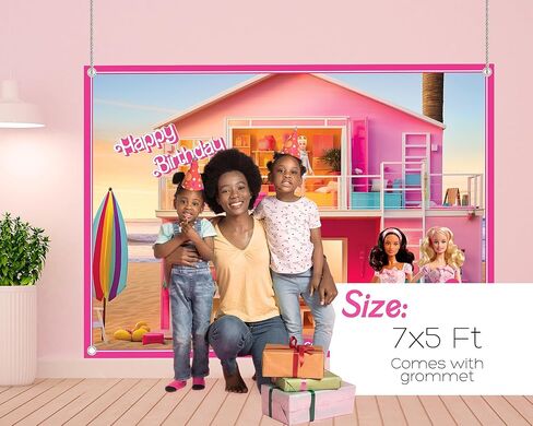 خلفية فتاة الدمية الوردية مقاس 7 × 5 لحفلات أعياد الميلاد - قماش منسوج مع لافتة ذات طابع جروميت لدعائم كشك تصوير الأفلام الفوتوغرافية وديكورات خلفية التقاط الصور ومستلزمات ديكور الغرفة in Kuwait