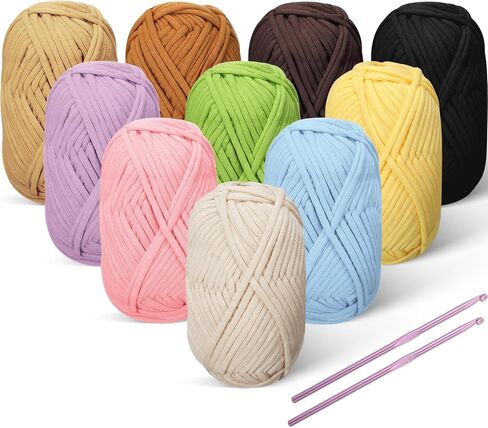 Wesnoy 10 Pieces 50g Beginners Crochet Yarn Thick Bulk Crocheting Starter Kit with Easy to See Stitches Cotton Beginner Yarn with 2 Weaving Crochet Hooks for Beginners Crocheting Knitting, Multicolor in Kuwait