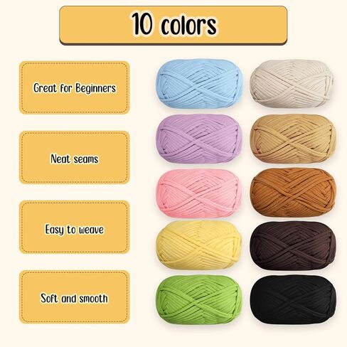 Wesnoy 10 Pieces 50g Beginners Crochet Yarn Thick Bulk Crocheting Starter Kit with Easy to See Stitches Cotton Beginner Yarn with 2 Weaving Crochet Hooks for Beginners Crocheting Knitting, Multicolor in Kuwait