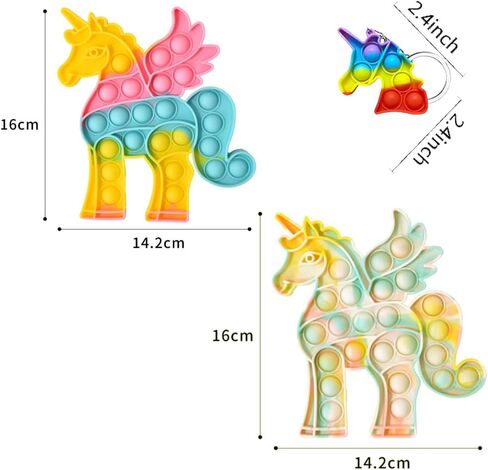 يونيكورن بوب إتس فيدجيت تويز حزمة 2 مع سلسلة المفاتيح - الاحتياجات الخاصة تخفيف التوتر بوبرس الحسية مجموعة ألعاب فيدجيت - الحيوان دفع البوب ​​فقاعة بوبيتس فيدجيت لعبة هدية للأطفال الفتيات الأولاد in Kuwait