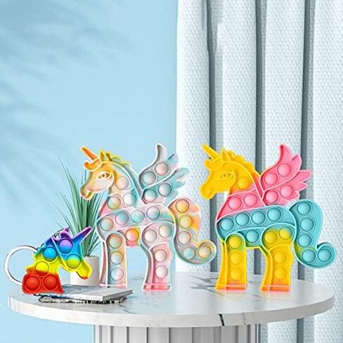 يونيكورن بوب إتس فيدجيت تويز حزمة 2 مع سلسلة المفاتيح - الاحتياجات الخاصة تخفيف التوتر بوبرس الحسية مجموعة ألعاب فيدجيت - الحيوان دفع البوب ​​فقاعة بوبيتس فيدجيت لعبة هدية للأطفال الفتيات الأولاد in Kuwait