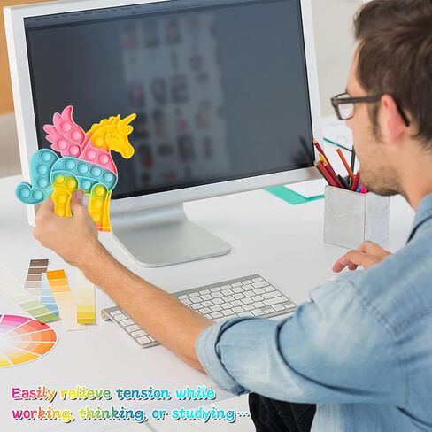 يونيكورن بوب إتس فيدجيت تويز حزمة 2 مع سلسلة المفاتيح - الاحتياجات الخاصة تخفيف التوتر بوبرس الحسية مجموعة ألعاب فيدجيت - الحيوان دفع البوب ​​فقاعة بوبيتس فيدجيت لعبة هدية للأطفال الفتيات الأولاد in Kuwait