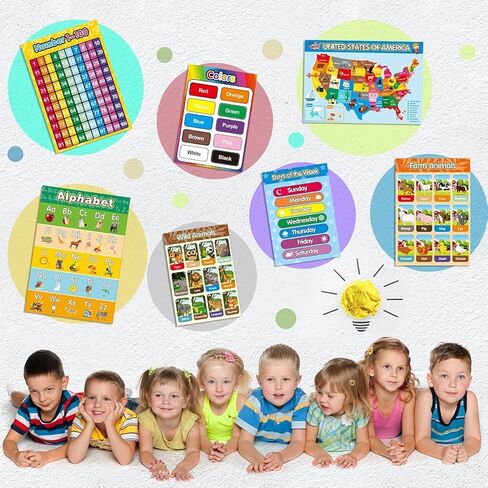 Educational Preschool Posters, Emooqi 20 Pieces(16×11in) for Toddlers and Students, Early Learning Chart for Wall, Kindergarten Learning Posters Include Alphabet, US Map, Colors,Teach Numbers and More. in Kuwait