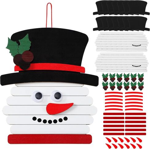 Barydat 12 Pack 5.9 Inch Christmas Snowman Stick Ornament Craft Kit Bulk DIY Wooden Sticks Art Ornament Crafts Kit Creative Fun Christmas Crafts for Kids for Classroom Home Winter Theme Party Favors in Saudi Arabia