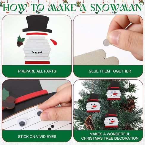 Barydat 12 Pack 5.9 Inch Christmas Snowman Stick Ornament Craft Kit Bulk DIY Wooden Sticks Art Ornament Crafts Kit Creative Fun Christmas Crafts for Kids for Classroom Home Winter Theme Party Favors in Saudi Arabia