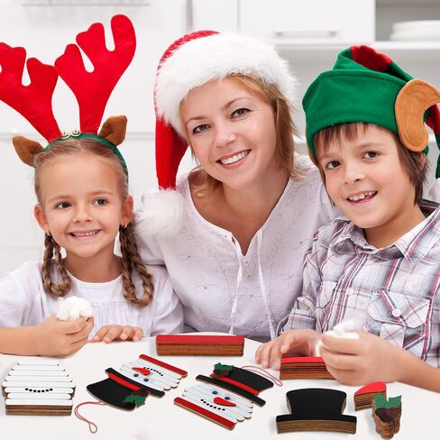 Barydat 12 Pack 5.9 Inch Christmas Snowman Stick Ornament Craft Kit Bulk DIY Wooden Sticks Art Ornament Crafts Kit Creative Fun Christmas Crafts for Kids for Classroom Home Winter Theme Party Favors in Saudi Arabia