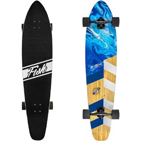 FISH SKATEBOARDS لوح تزلج طويل على المنحدرات مقاس 41 بوصة من خلال سطح السفينة مكون من 8 طبقات من خشب القيقب الكندي، طراد كامل، طراز حر
