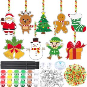 Capoda 36 Sets Christmas Suncatchers Ornaments Decorations DIY Window Paint Art Suncatchers Santa Snowman Reindeer Sun Catchers Christmas Crafts for Kids Classroom Activities Art Project in Kuwait