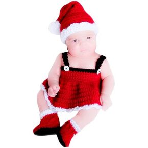 دعائم التصوير الفوتوغرافي للاطفال حديثي الولادة بتصميم سانتا كلوز مصنوعة يدويا من الكروشيه مع قبعة وتنورة وحذاء ودعائم التصوير للفتيات الصغيرات in Kuwait