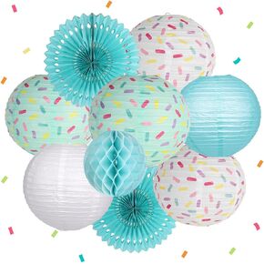 YUNXUAN Donut Birthday Party Decorations, Donut Party Supplies Donut Lanterns Party Paper Fan Honeycomb Ball Hanging Paper Lanterns for Baby Shower Kids Birthday Party Ice Cream Party Decorations in Kuwait