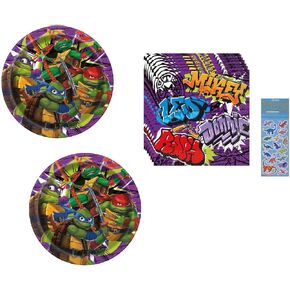 Teenage Mutant Ninja Turtles TMNT Birthday Party Supplies Bundle includes 16 Dessert Cake Plates and 16 Napkins with 1 Dinosaur Sticker Sheet - Serves 16 in Kuwait