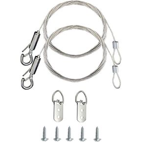 2PCS Adjustable Picture Hanging Wire Kit with D Rings 2m x 1.5mm Heavy Duty Mirror Hanging Wire with Loop and Hook Stainless Steel Hanging Wire Rope for Picture, Mirror, Light Hold Up to 20KG in Kuwait