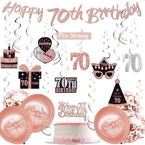 WOJOGO 70th Birthday Decorations Women, Rose Gold 70 Birthday Decorations for Men, Including Happy 70th Birthday Banner Hanging Swirls Birthday Cake Topper Balloons for Party Supplies in Kuwait