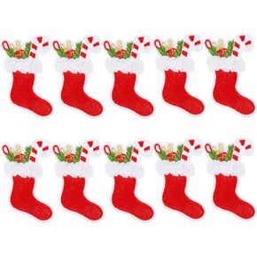 10pcs Christmas Iron on Patches Xmas Stocking Embroidered Patches Appliques Sew On Patches for Jeans Backpacks Clothes in Kuwait