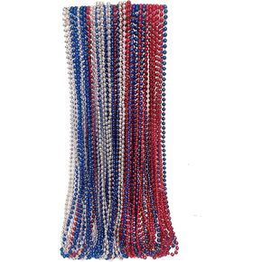 POHU 36 Pieces Patriotic Day Beaded Necklace Independence Day Necklace.USA Necklace Accessories for 4th of July Independence Day Party Supplies in Kuwait