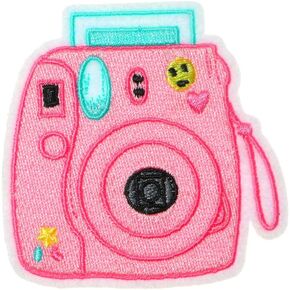 JPT - Pink Camera Polaroid Photo Picture Album Image Gallery Vintage Cute Cartoon Embroidered Applique Iron/Sew on Patches Badge Cute Logo Patch on Vest Jacket Shirt Hat Jean Clothing Bag in Kuwait