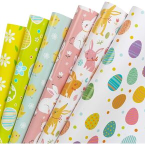 WRAPAHOLIC Wrapping Paper Sheet - Spring Easter Pattern for Birthday, Holiday, Party, Baby Shower - 1 Roll Contains 6 Sheets - 17.5 inch X 39.3 inch Per Sheet in Kuwait