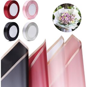 OALEN 80 ورقة ورق تغليف الزهور مقاوم للماء بحافة ذهبية لوازم باقة زهور مع شريط ورق تغليف باقة زهور لحفلات الزفاف وتغليف هدايا عيد الميلاد ومتجر الزهور DIY باقة الزهور الحرفية in Kuwait