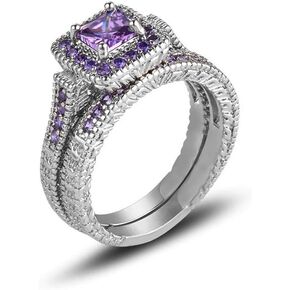 Koguxuix Fashion Jewelry Princess Cut 1ct Amethyst 10KT White Gold Filled Women's Wedding Ring Sets Band in Kuwait