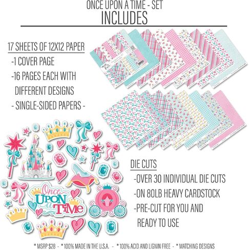 Die Cuts & Paper Set – Once Upon A Time – for Castle Princess Disneyland Disney World Fairytale - 16 Single-Sided 12"x12" Sheets & Over 30 Coordinating Die Cuts - Scrapbook - by Miss Kate Cuttables in Saudi Arabia